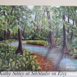Spring Creek Painting, Original Acrylic Painting, 14 x 11 inches Canvas, Landscape Artwork, Wooded Creek Wall Decor, Woods Stream Artwork