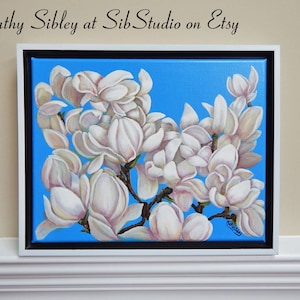 Magnolia Flower Painting, Original Acrylic Painting, 14 x 11 inches, Canvas, Framed