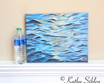 Choppy Ocean Waves Painting: Original Acrylic Nautical Art, 11 x 14, Gallery Wrapped Canvas