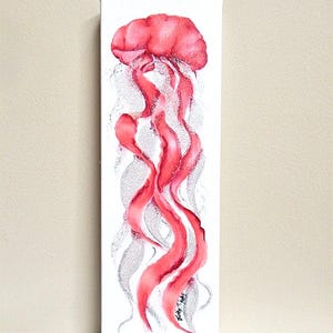 Pink Jellyfish Acrylic Painting: Original Nautical Art, 4 x 12 inches, Gallery Wrapped Canvas