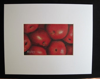 Red Apples Painting, Original Acrylic Painting, 4 x 6 " , Matted 8 x 10 inches, Apple Kitchen Art, Apple Home Decor Art, Teachers Gift