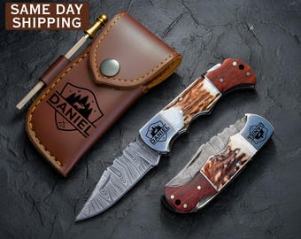 Hunting Gift, Personalized Folding Knife, Engraved Hunting Knife, Camping Knife, Pocket Knives, Deer and Duck Hunting Gift for Boyfriend