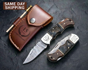 Handmade Damascus Knife Personalized Pocket Knife Folding Knife Groomsmen Gift Fish Knife Anniversary Gifts for Him Men Boyfriend Dad Father