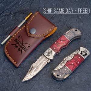 Fishing Gift for Him Red Fish Knife Personalized Pocket Knife, Custom Engraved Folding Knife, Retirement Gift for Husband, Fisherman Knives