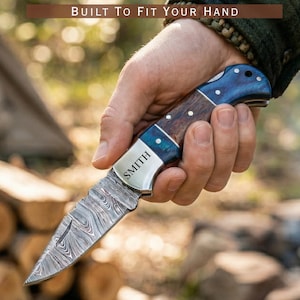 Handmade Damascus Pocket Knife, Father's Day Gifts Groomsmen Gift Anniversary Gift for men Husband Gift Personalized Graduation Gift for Him image 10