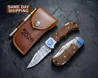 Graduation Gift 2026, Personalized Pocket Knife, Damascus Knife, Gift for High School Graduate, Birthday Gift, Engraved Knife for Him