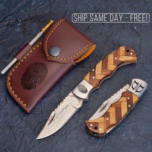 Fingerprint Personalized Knife, Thumbprint Memorial, Handmade Damascus, Custom Pocket Knife, Thumbprint Memory Gift, Anniversary Remembrance