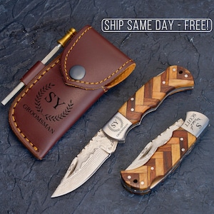 Handmade Pocket Knife Damascus Knife Folding Knife Personalized Gift Groomsman Gift Birthday Anniversary Gift for Him Best Man Usher Unique