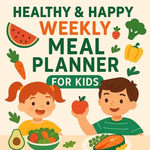 Planificador de comidas semanal para niños / Guía imprimible de comidas saludables para familias / Preparación de comidas divertida con recetas y actividades para niños