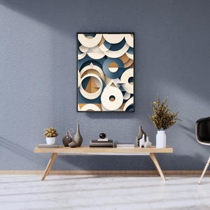 Mid-Century Modern Abstract Geometric Art Print, Digital Download, Minimalist Wall Decor, Bauhaus Inspired Circles and Shapes