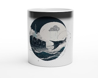 Kubek Ocean Tech – Minimalistyczny kubek do kawy – Prezent Cyber Ocean – Kubek dla programisty – Design inspirowany morzem