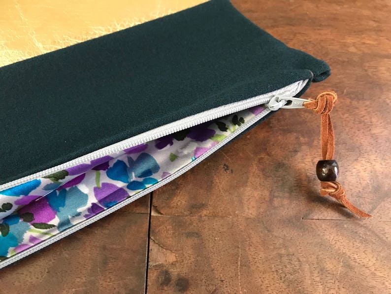 Repurposed Dark Teal Blue Wool and Gold Leather Zipper Pouch - Etsy