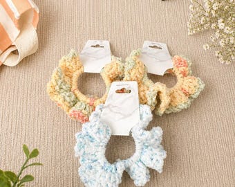 Crochet Scrunchie Set of 3 | Random Color Hair Tie Pack | Flower or Fluffy Style | Handmade Scrunchie Gift | Small or Large