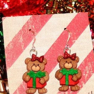 teddy bear jewelry, teddy bear gifts, Christmas earrings, Christmas jewelry, stocking stuffers, teddy bear collections, bear gifts