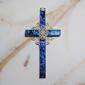 Van Gogh Stained Glass Cross - Unique Mother&#39;s Day Gift, Wall Decor, Religious Ornament, Artisan Crafted