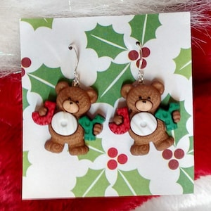 teddy bear earrings, teddy bear jewelry, teddy bear gifts, Christmas earrings, joy, holiday earrings, teacher gifts, gifts under 10