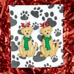Golden Retriever Christmas Earrings – Reindeer Antlers, Dog Lover Gift