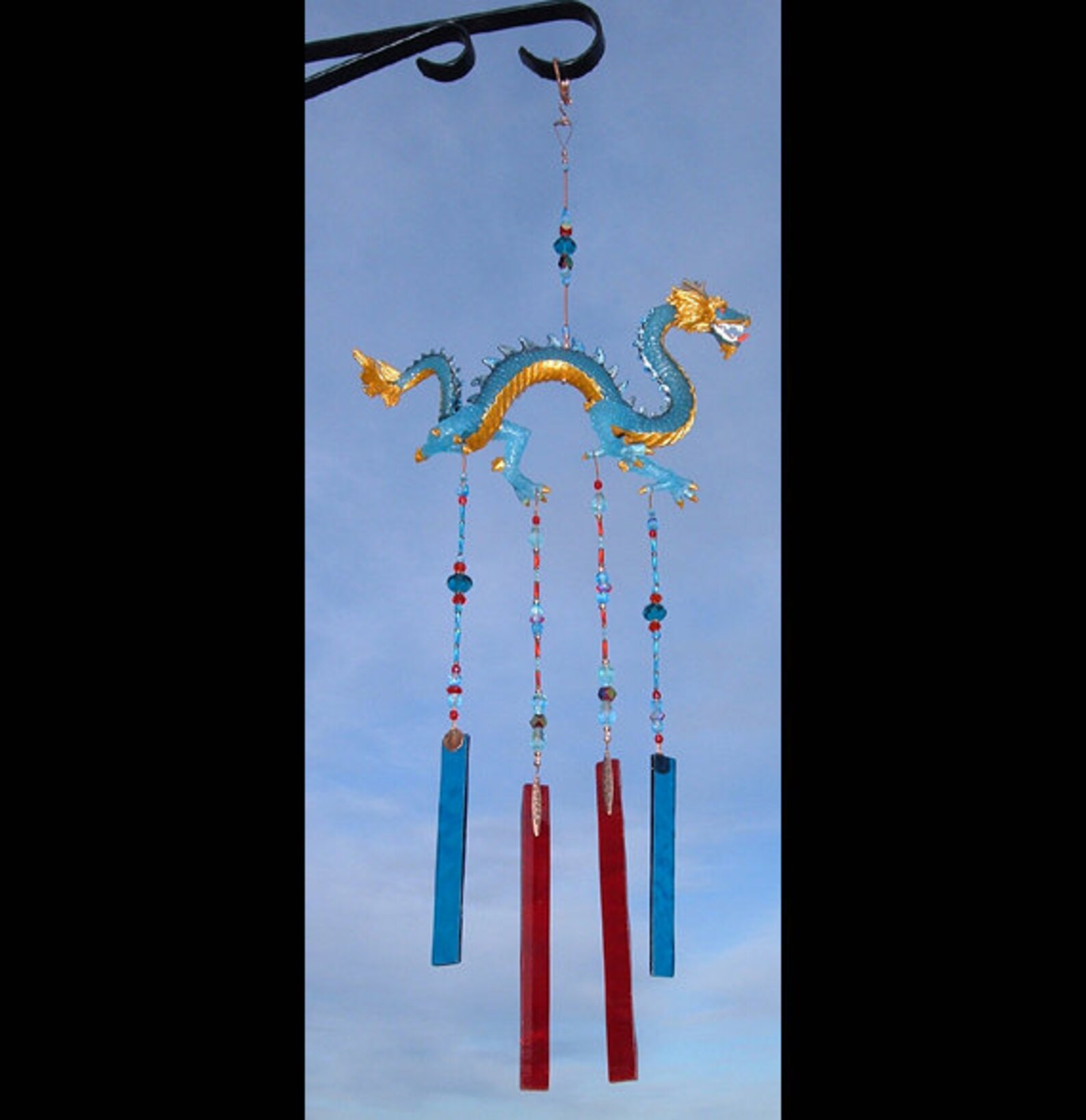 Dragon wind chimes stained glass chimes dragon gift yard Etsy