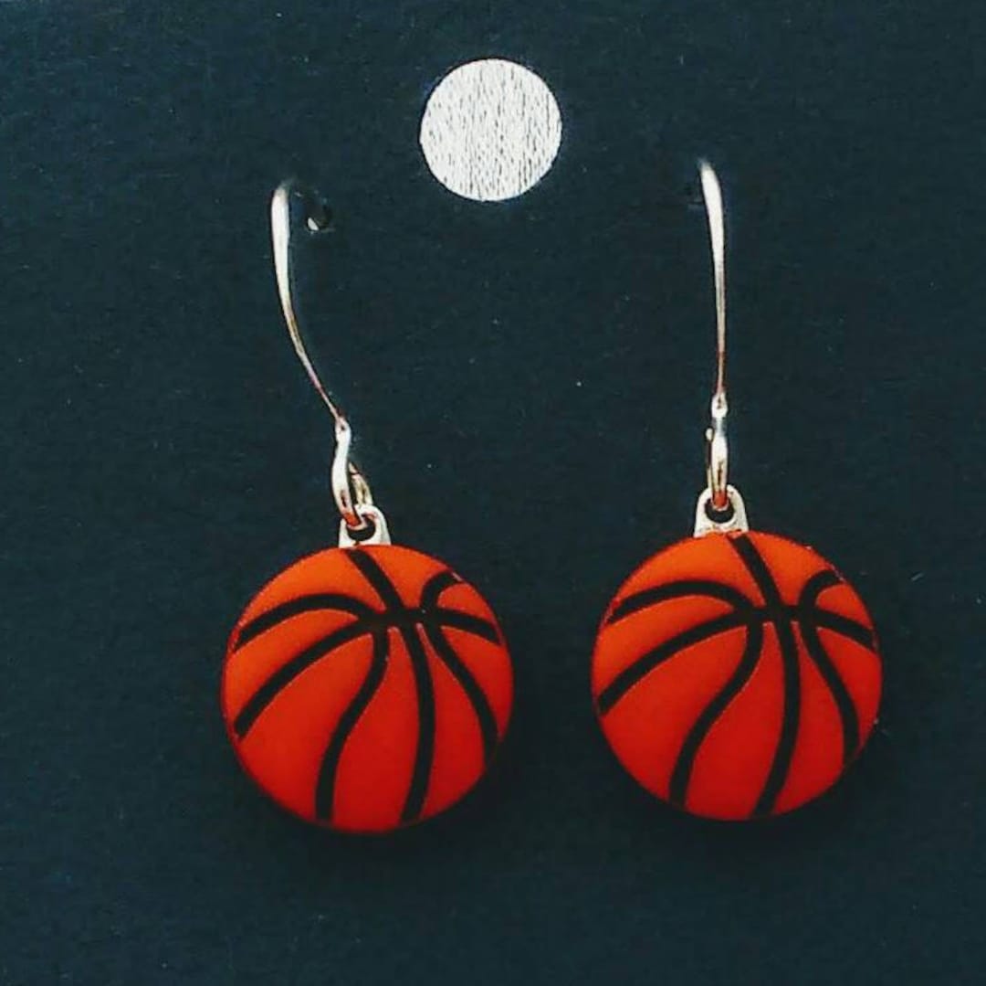 Basketball Beaded Earrings   Orange/Black   2.5
