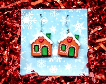 gingerbread earrings, gingerbread house, gift for wife, gifts under 10, gingerbread gifts, gift for realtor, teacher gift, gift for bakers