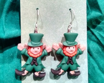 Leprechaun earrings for St. Patrick's Day in studs, hooks, lever backs, clip on, gold and silver
