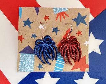 4th of July fireworks earrings, 4th of July jewelry, red white and blue earrings, patriotic earrings, teacher gifts, fireworks