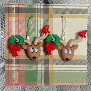 reindeer earrings, funny earrings, Christmas earrings, Santa's reindeer, holiday earrings, cute earrings, gifts under 25, gift exchanges image 1