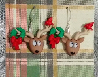 reindeer earrings, funny earrings, Christmas earrings, Santa's reindeer, holiday earrings, cute earrings, gifts under 25, gift exchanges