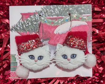 santa claus earrings, santa cats, Christmas earrings, cat earrings, Santa earrings, cute earrings, gift exchange gifts, stocking stuffers