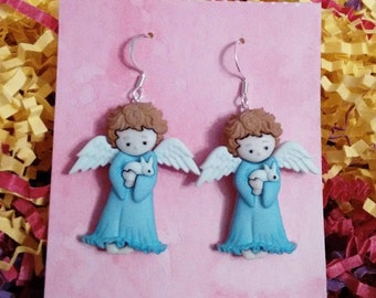 Angel earrings, Christmas angels, Christmas earrings, angel jewelry, angel gifts, holiday earrings, gifts under 10, religious gifts, angels