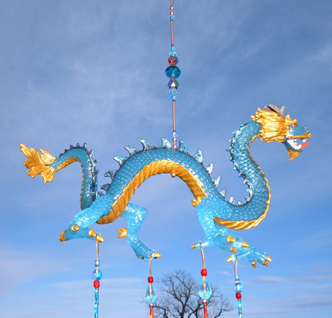 Dragon wind chimes stained glass chimes dragon gift yard Etsy