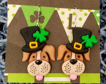 Lucky dog St. Patricks day earrings, funny St Patricks day earrings, cute gift for mom or wife or secret pal gift, handcrafted in USA