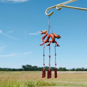 wind chime, red wind chime, dragon wind chime, windchime, garden art, garden gift, yard art, dragon gifts, housewarming gift, gift under 35 image 5