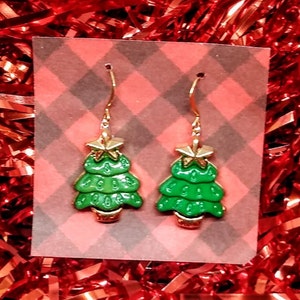 Christmas trees, Christmas earrings, Christmas tree earrings, tree jewelry, stocking stuffers, gifts under 10, teacher gifts, office gifts image 1