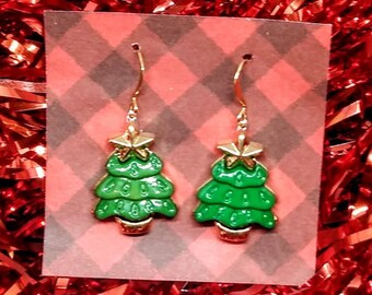 Christmas trees, Christmas earrings, Christmas tree earrings, tree jewelry, stocking stuffers, gifts under 10, teacher gifts, office gifts