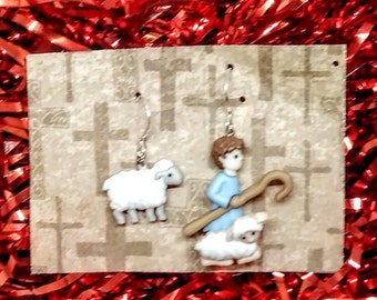 shepherd earrings, lamb earrings, sheep earrings, shepherds flock, good shepherd, Christmas earrings, gifts under 10, teachers, office gifts