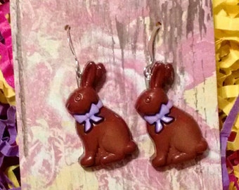 easter earrings for mom or wife or daughter or secret pal or gift exchanges,  chocolate bunny earrings, gift for her, gifts under 10,
