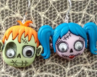 zombie jewelry, zombie earrings, Halloween earrings, living dead, walking dead, goth jewelry, zombie gift, zombie costume, Halloween jewelry