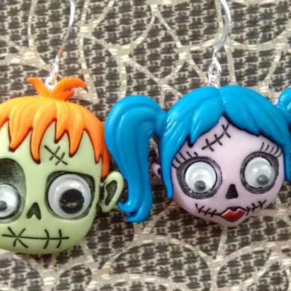 zombie jewelry, zombie earrings, Halloween earrings, living dead, walking dead, goth jewelry, zombie gift, zombie costume, Halloween jewelry