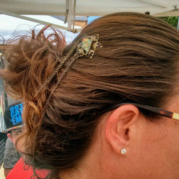 Hair jewelry hair pins hair accessories snoods crowns hair decorations hair net with Van Gogh stained glass Bobby pins brockus creations