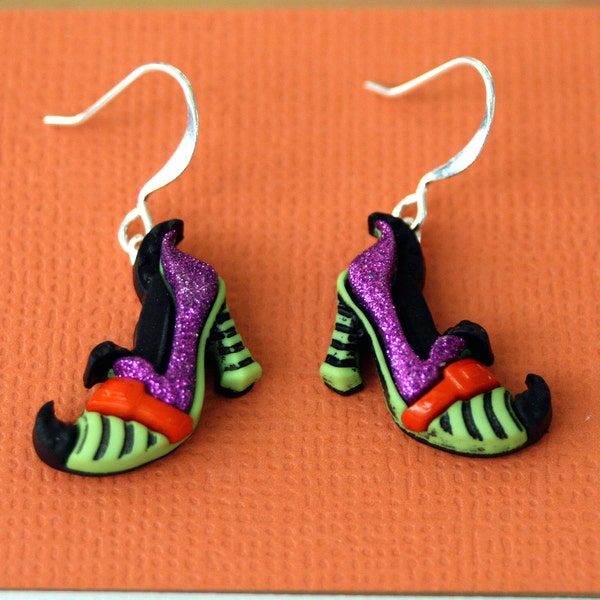 Witch's earrings, witch's shoes, fall jewelry, Halloween earrings, witch's costumes, Halloween gifts, gifts under 10, teacher gift, earrings