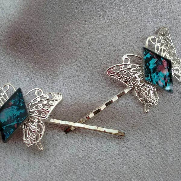 Hair pins Bobby pins butterflies van gogh stained glass Brockus Creations wedding accessories