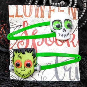 Halloween snap clip, Frankenstein snap clips, Halloween hair clip, Halloween barrettes, gift under 10, skull hair clip