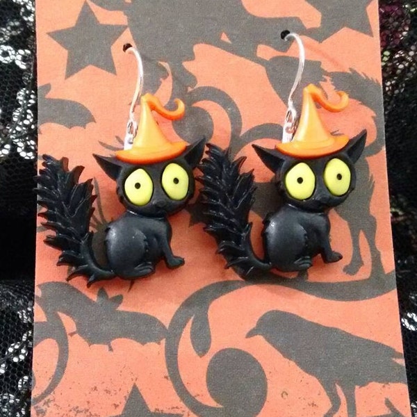 Halloween black cats, cat earrings, Halloween earrings, Halloween jewelry, black earrings, black cat costume, Halloween costume, cat gifts