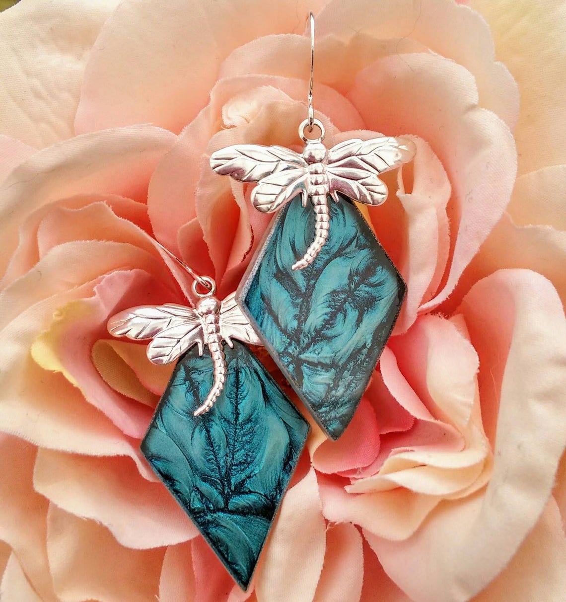 Dragonfly Earrings Dragonfly Jewelry Stained Glass Jewelry Etsy