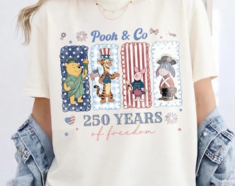 Retro Disney 4th Of July Shirt, Patriotic Pooh & Co Tee, USA Independence Day Shirt, 250 Years Celebration Shirt, Disneyland WDW Trip Shirt