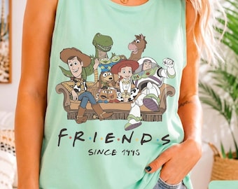 Comfort Color® Retro Toy Story Friends Tank Top, Woody and Buzz Graphic Top, Friends Since 1995 Tee, Disney Family Trip Shirt
