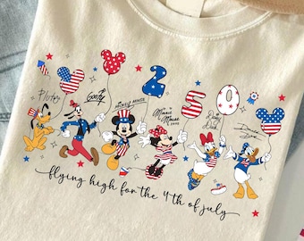 Disney 250 Years Of America Boxy Tee Comfort Color TShirt, Mickey And Friends 1776-2026 Patriotic Tee, Flying high for 4th of July Shirt