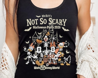 Retro Mickey's Not So Scary Halloween Party 2026 Skeleton Boxy Tee Tank Top, Disney Halloween Shirt, Halloween Disney Family Trip Tee