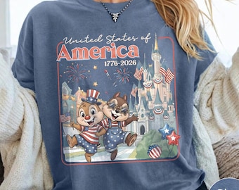 Camiseta Comfort Colors Chip N Dale USA, Camiseta Magic Kingdom WDW 4 de julio, Viaje familiar del Día de la Independencia 2026, Camisetas del 250 aniversario de Estados Unidos